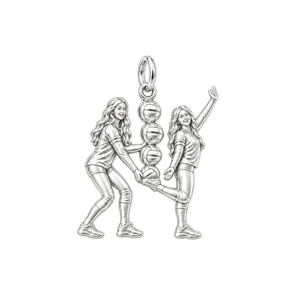 Volleyball Teammates Charm Bracelet – Personalized Athlete Gift – silver charm, front view