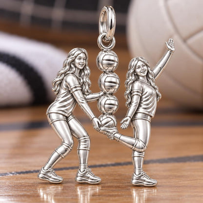 Volleyball Teammates Charm Bracelet – Personalized Athlete Gift – macro detail of the charm