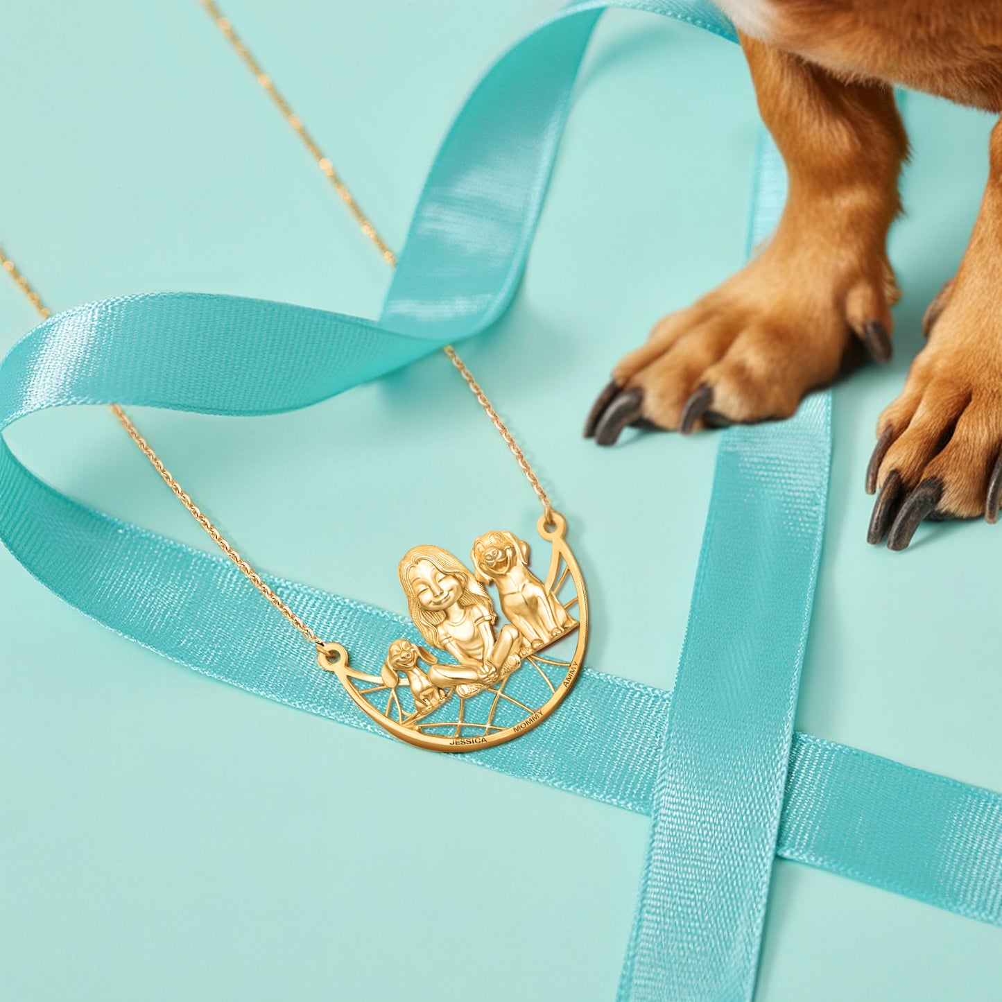 Soulyshine Personalized Girl And Her Pets Necklace - Bull Mastiff/Cavapoo