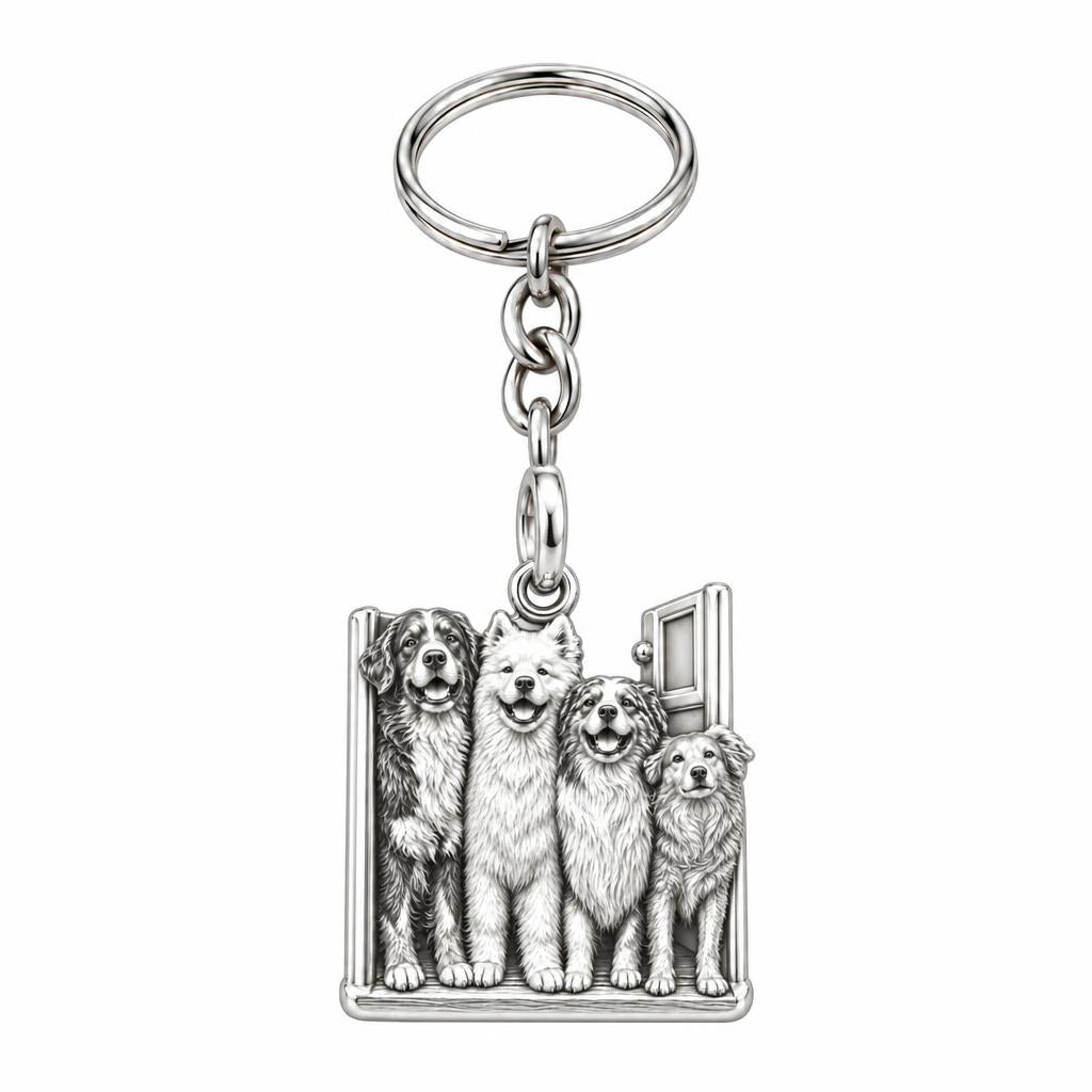 Waiting at the Door Charm Keychain – silver, front view