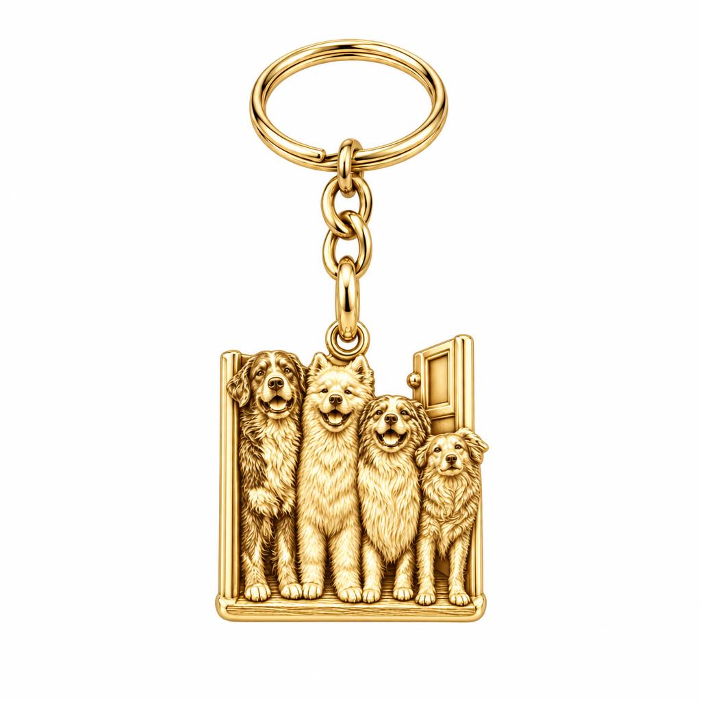 Waiting at the Door Charm Keychain – 18K gold, front view