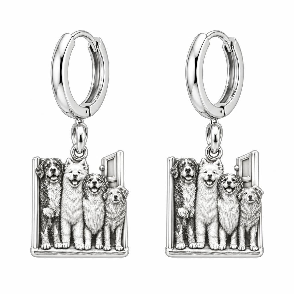 Waiting at the Door Huggie Charm Earrings – silver, front view