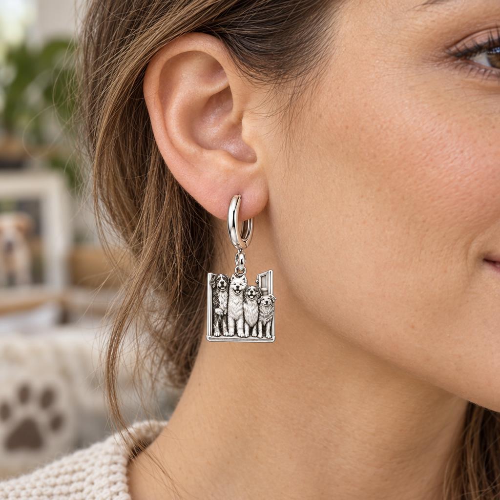 Waiting at the Door Huggie Charm Earrings – worn / in use