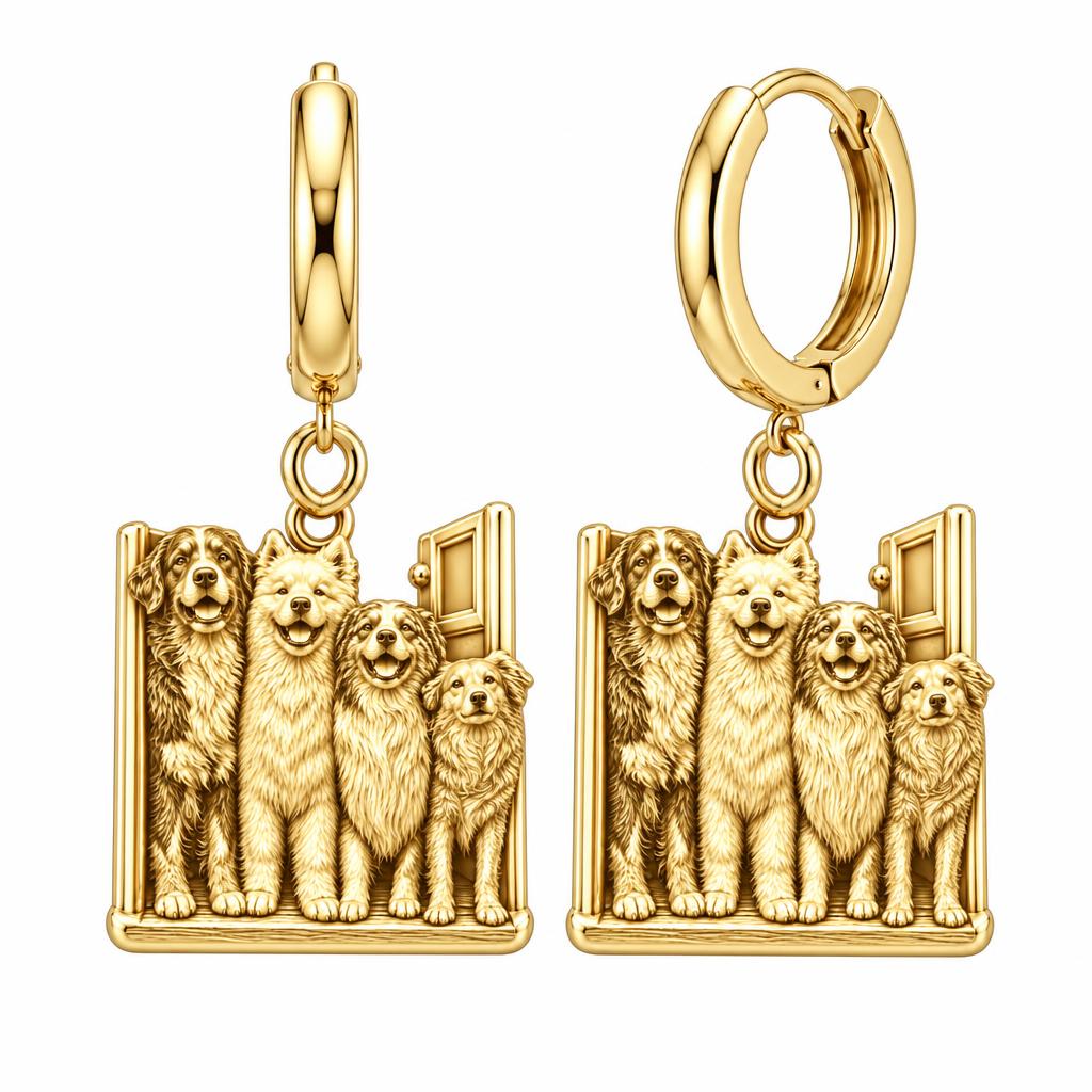 Waiting at the Door Huggie Charm Earrings – 18K gold, front view