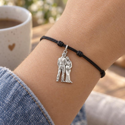 Waiting for You Charm Bracelet – Personalized Couple Gift – worn on the wrist on a black cord bracelet