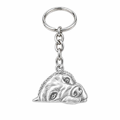Waiting for You Golden Retriever Charm Keychain – silver, front view