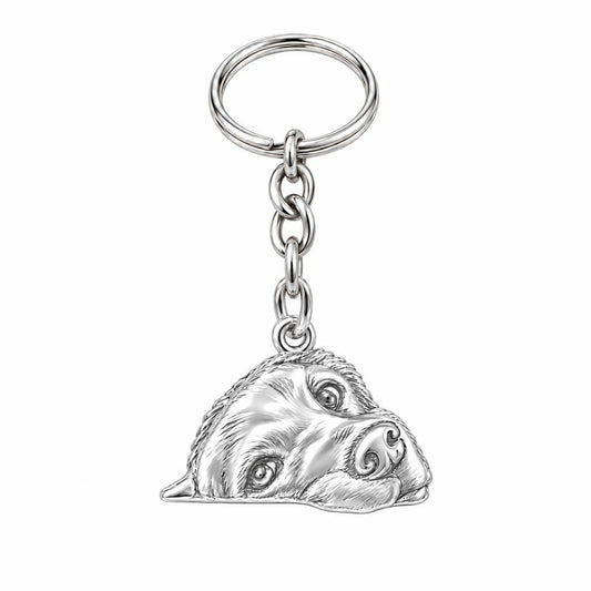 Waiting for You Golden Retriever Charm Keychain – silver, front view