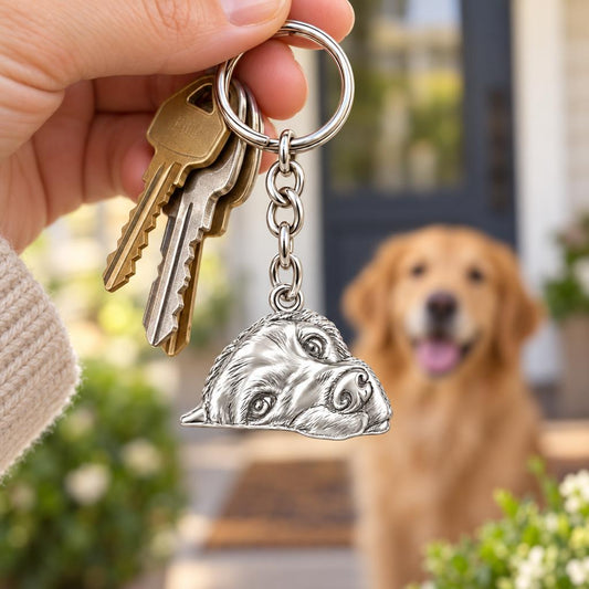 Waiting for You Golden Retriever Charm Keychain – worn / in use