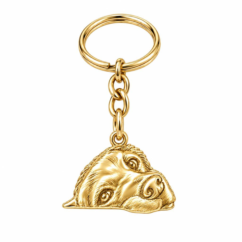 Waiting for You Golden Retriever Charm Keychain – 18K gold, front view