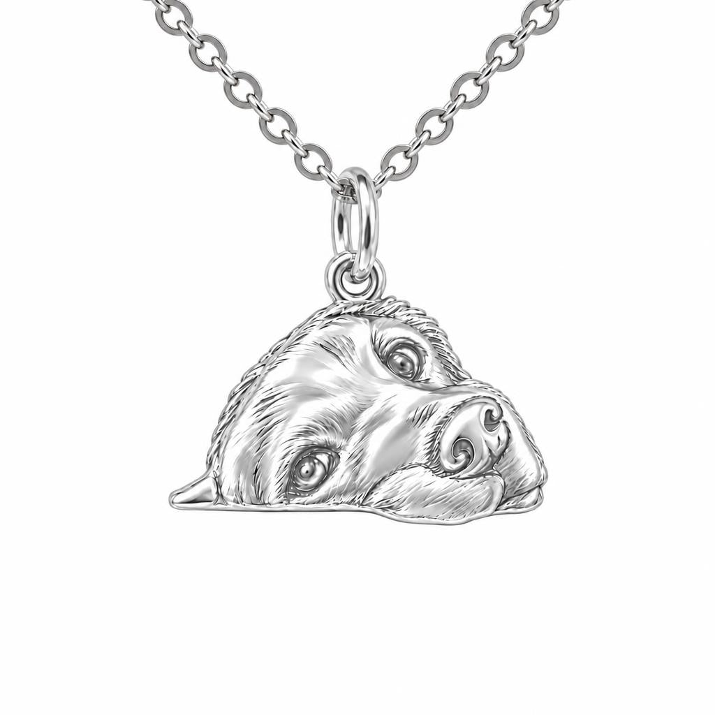 Waiting for You Golden Retriever Charm Necklace Set – silver, front view