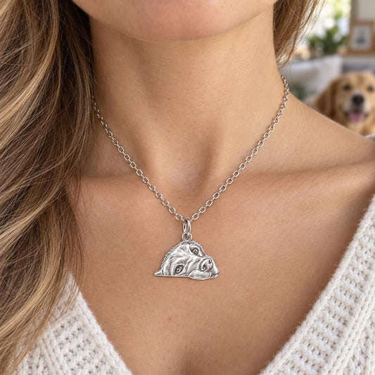 Waiting for You Golden Retriever Charm Necklace Set – worn / in use