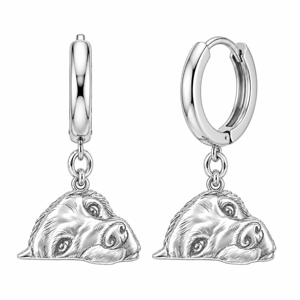 Waiting for You Golden Retriever Huggie Charm Earrings – silver, front view