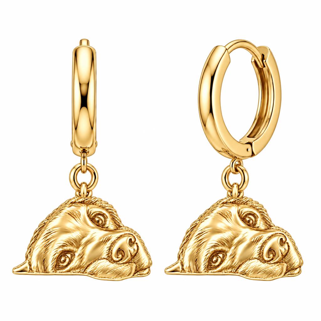 Waiting for You Golden Retriever Huggie Charm Earrings – 18K gold, front view