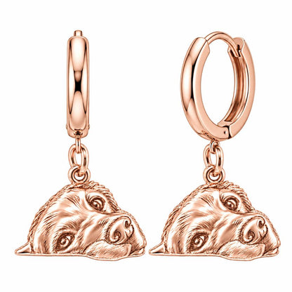 Waiting for You Golden Retriever Huggie Charm Earrings – rose gold, front view