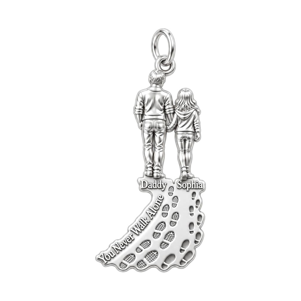 Walk With Me Charm Bracelet – Personalized Dad Gift – silver plated 3 cm charm, front view