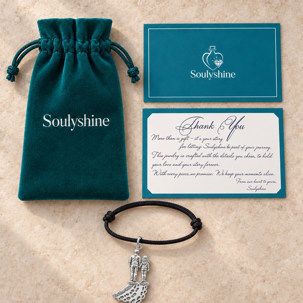 Walk With Me Charm Bracelet – Personalized Dad Gift – Soulyshine velvet pouch and gift card