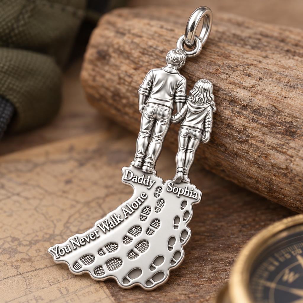 Walk With Me Charm Bracelet – Personalized Dad Gift – macro detail of the charm