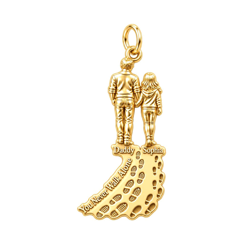 Walk With Me Charm Bracelet – Personalized Dad Gift – 18K gold plated 3 cm charm, front view