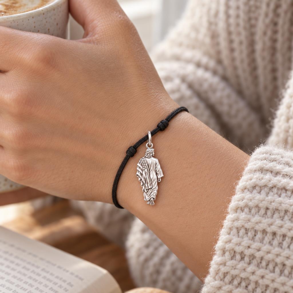 Walking with Faith Charm and Polyester Cord Bracelet Set
