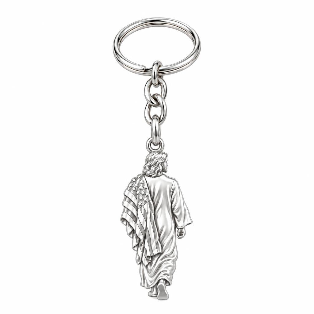 Walking with Faith Charm Keychain – silver, front view