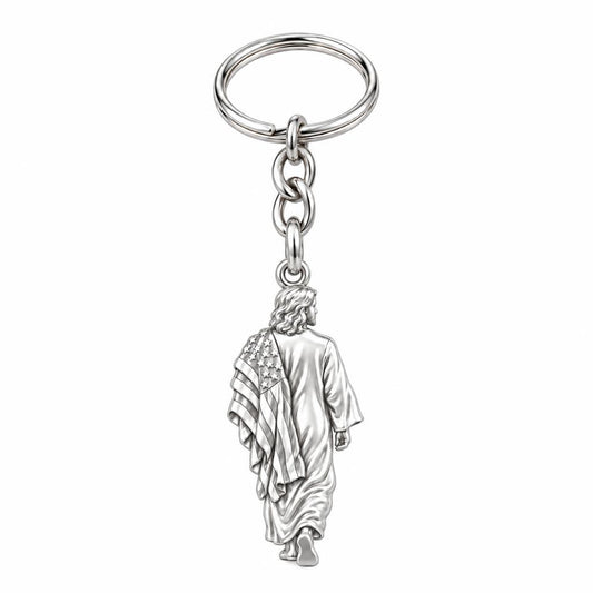 Walking with Faith Charm Keychain – silver, front view