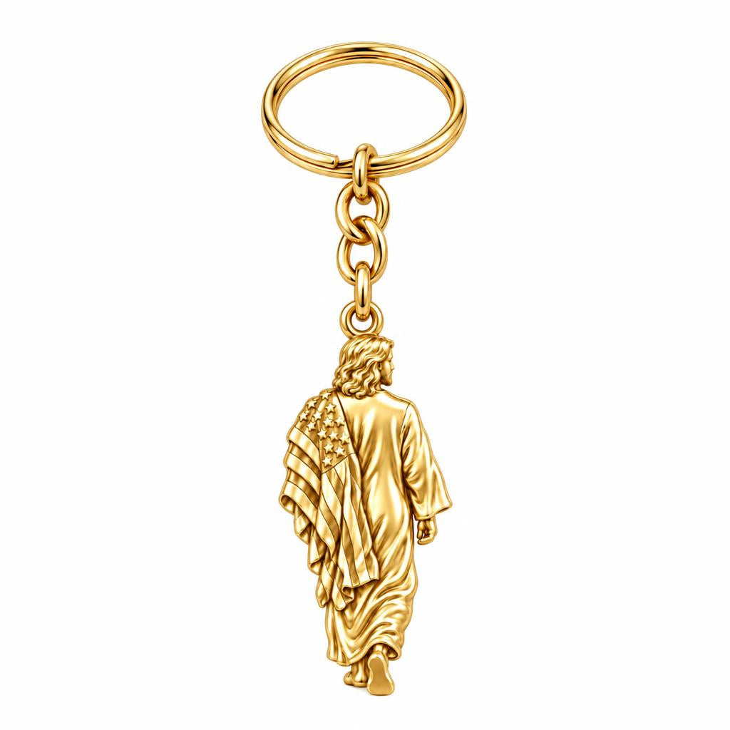 Walking with Faith Charm Keychain – 18K gold, front view