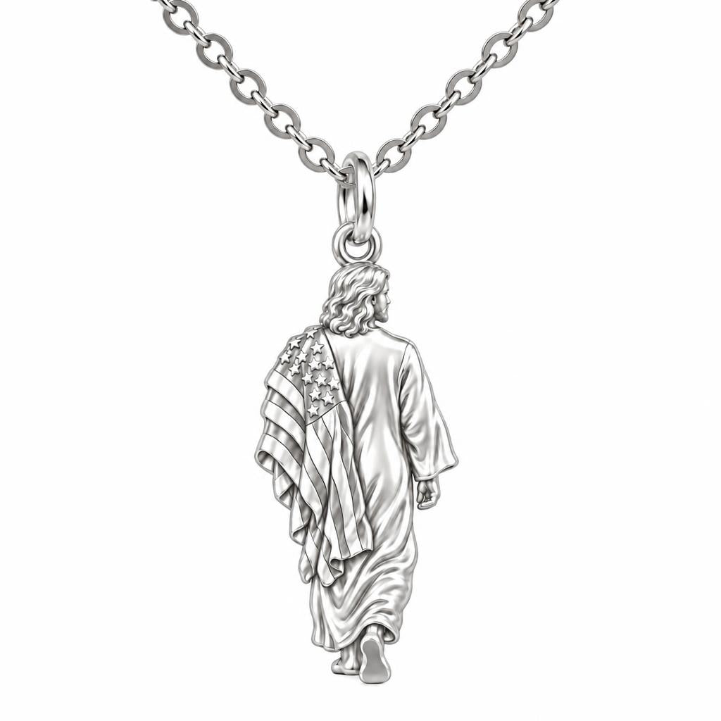 Walking with Faith Charm Necklace Set – silver, front view