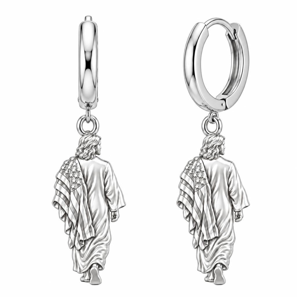 Walking with Faith Huggie Charm Earrings – silver, front view