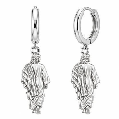 Walking with Faith Huggie Charm Earrings – silver, front view