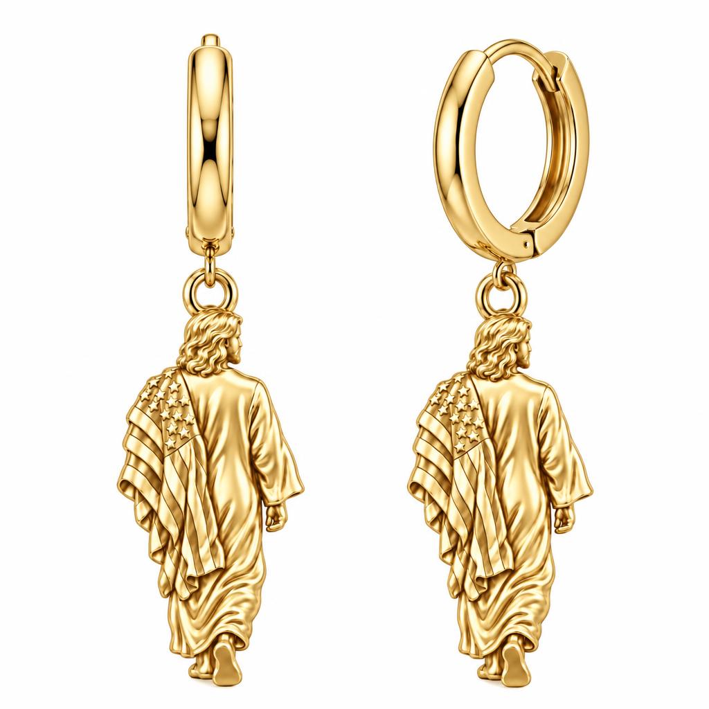 Walking with Faith Huggie Charm Earrings – 18K gold, front view