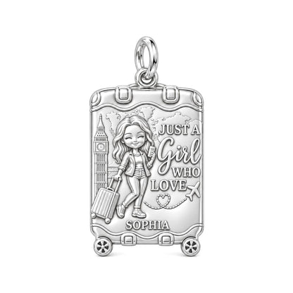 Wanderlust Suitcase Charm Bracelet – Personalized Traveler Gift – silver plated 3 cm charm, front view