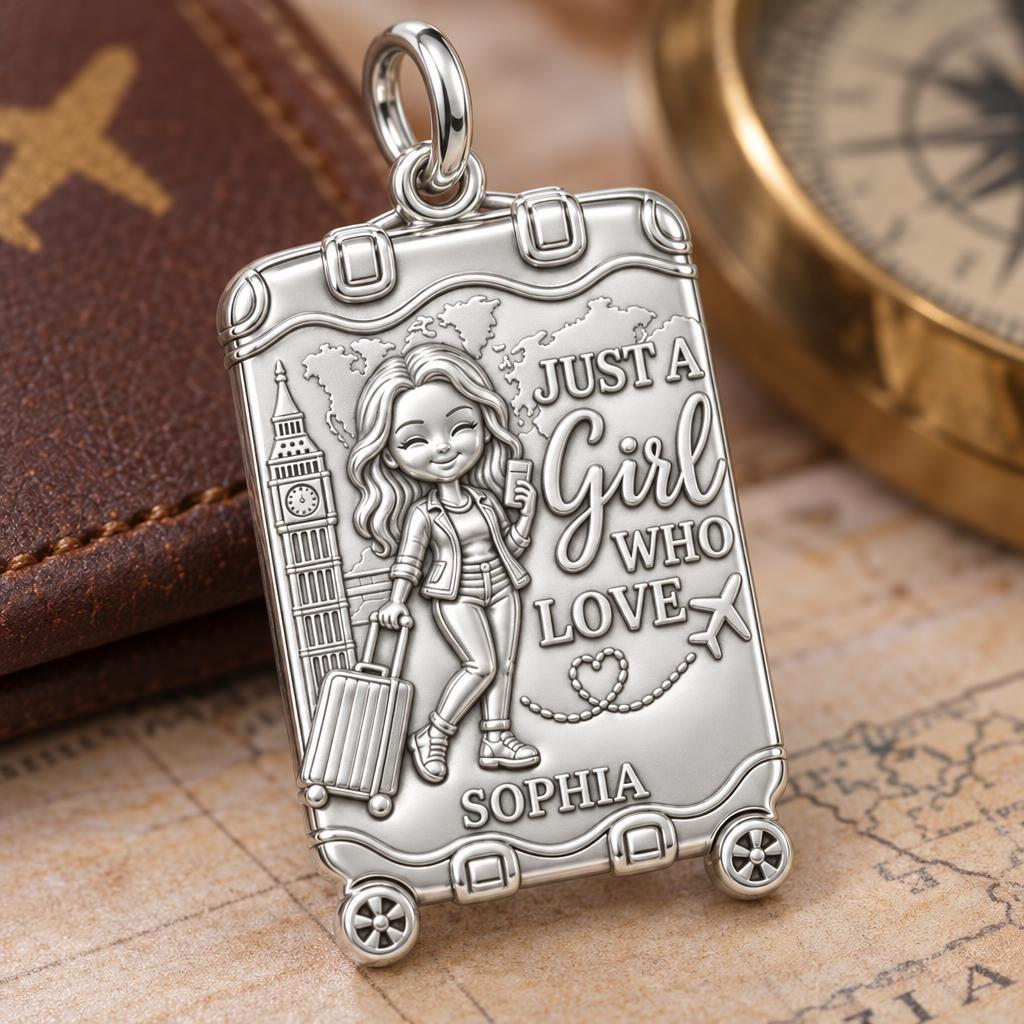 Wanderlust Suitcase Charm Bracelet – Personalized Traveler Gift – macro detail of the charm