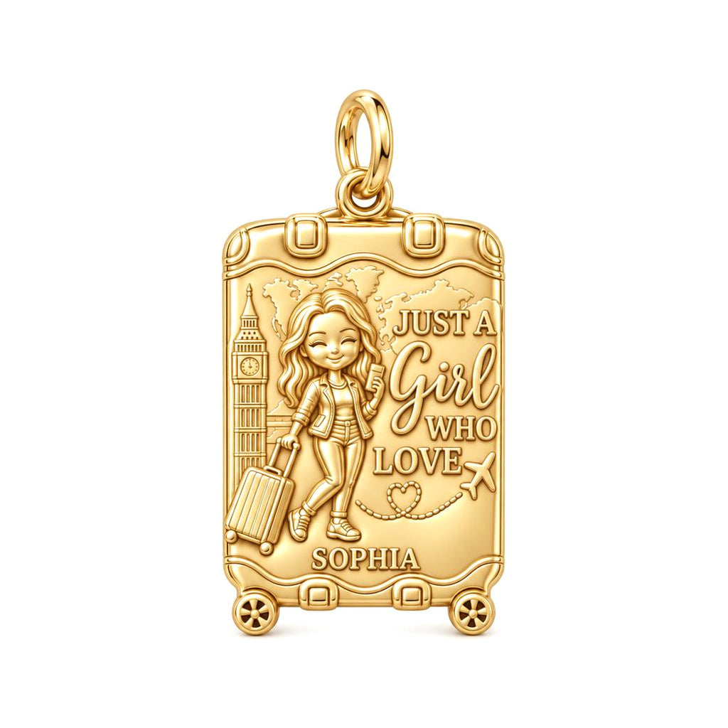 Wanderlust Suitcase Charm Bracelet – Personalized Traveler Gift – 18K gold plated 3 cm charm, front view
