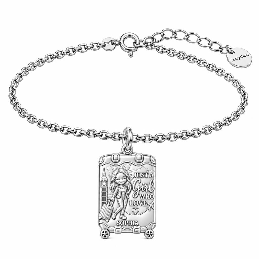 Wanderlust Suitcase Journey Charm Bracelet Set – silver, front view