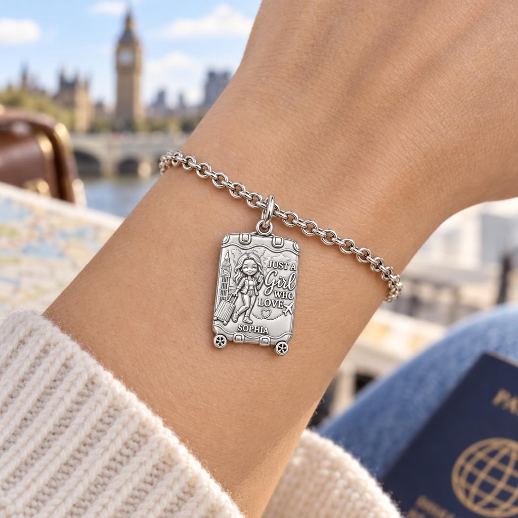 Wanderlust Suitcase Journey Charm Bracelet Set – worn / in use