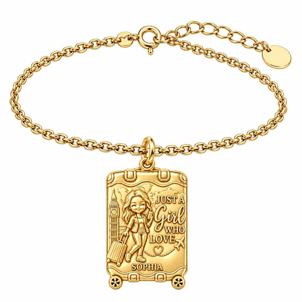 Wanderlust Suitcase Journey Charm Bracelet Set – 18K gold, front view