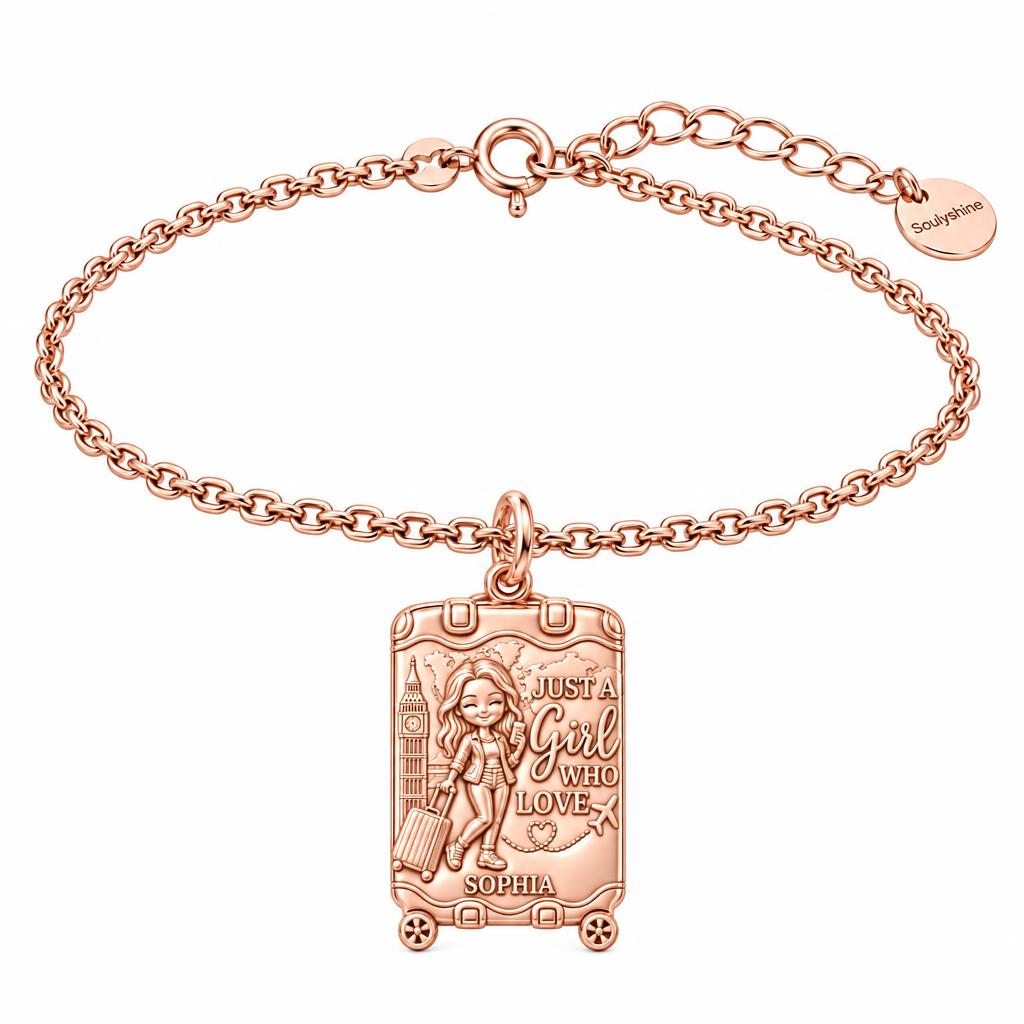 Wanderlust Suitcase Journey Charm Bracelet Set – rose gold, front view