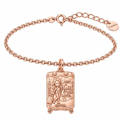 Wanderlust Suitcase Journey Charm Bracelet Set – rose gold, front view