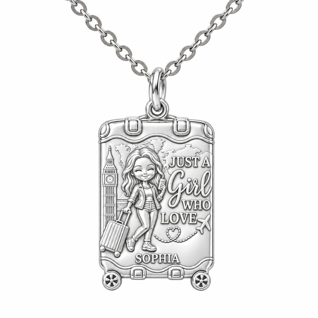 Wanderlust Suitcase Journey Charm Necklace Set – silver, front view