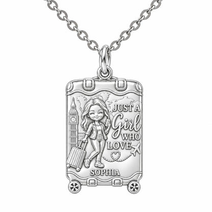 Wanderlust Suitcase Journey Charm Necklace Set – silver, front view