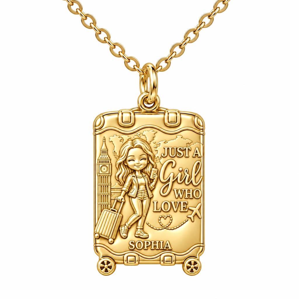 Wanderlust Suitcase Journey Charm Necklace Set – 18K gold, front view