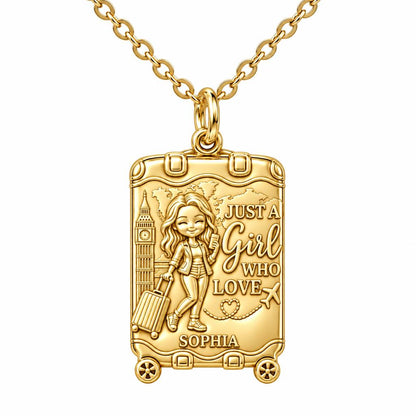 Wanderlust Suitcase Journey Charm Necklace Set – 18K gold, front view