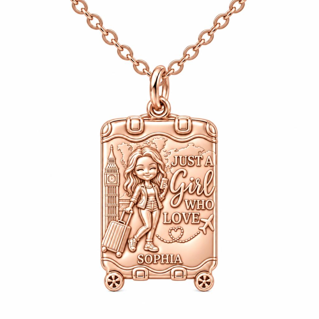 Wanderlust Suitcase Journey Charm Necklace Set – rose gold, front view