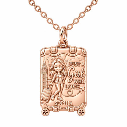 Wanderlust Suitcase Journey Charm Necklace Set – rose gold, front view