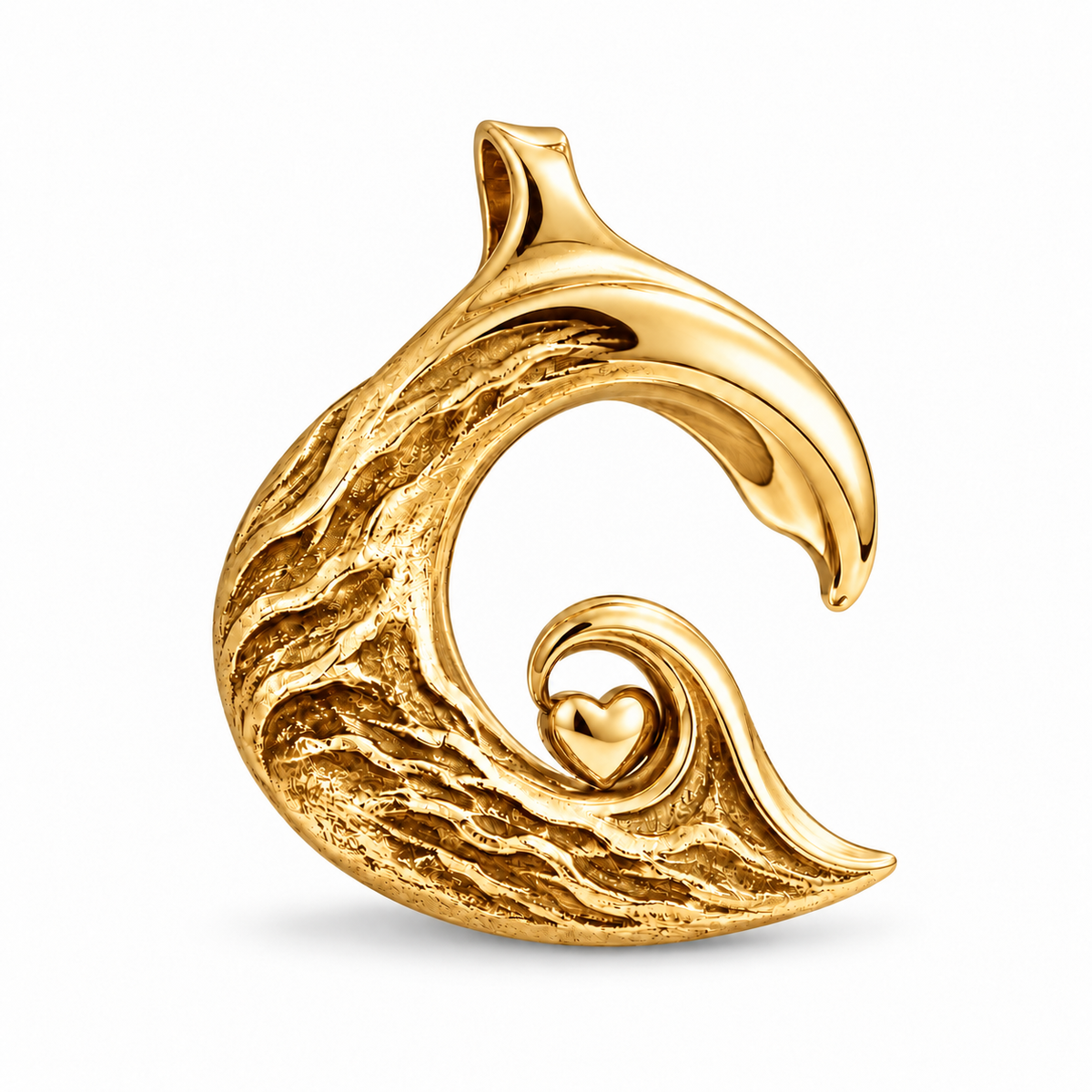 Wave Heart charm in 18K Gold Plated finish on white background