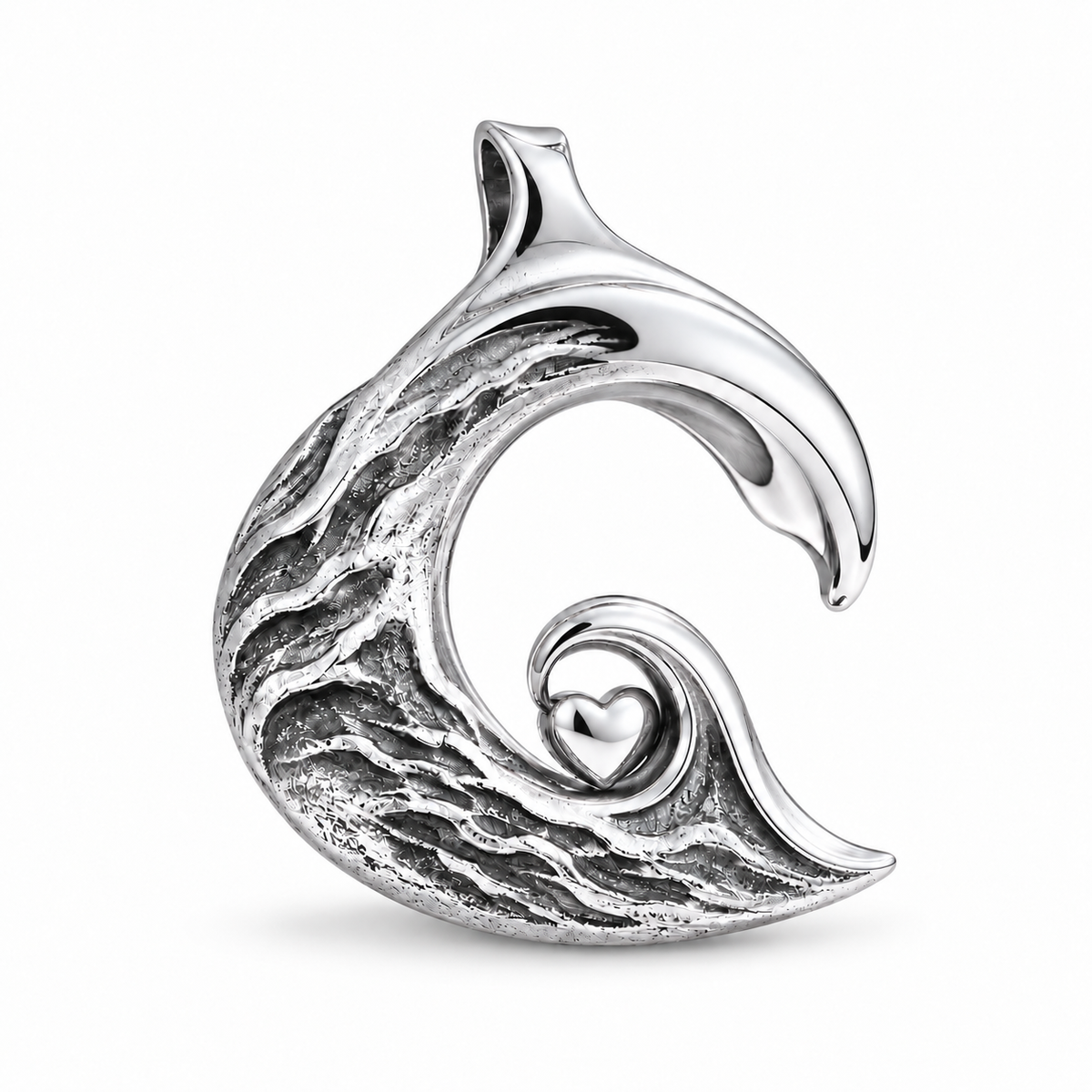 Wave Heart charm in 925 Sterling Silver finish on white background