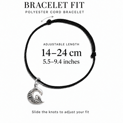 Wave Heart polyester cord bracelet adjustable fit 14–24 cm