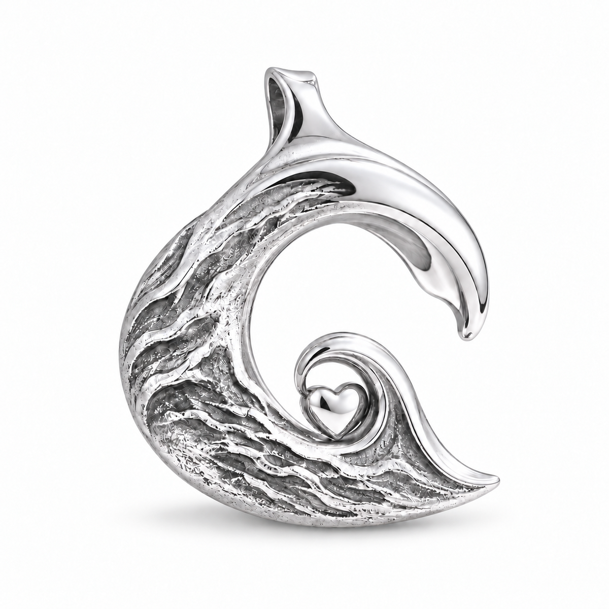 Wave Heart charm in White Gold Vermeil finish on white background