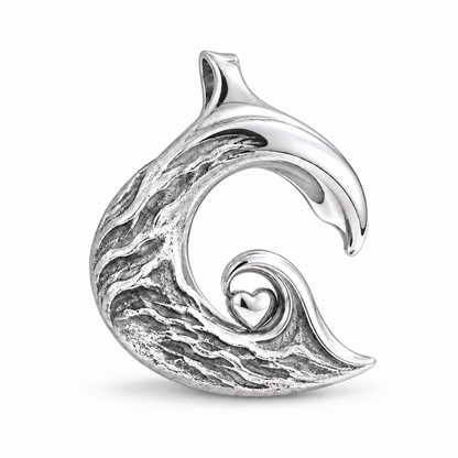 Wave Heart charm in White Gold Vermeil finish on white background