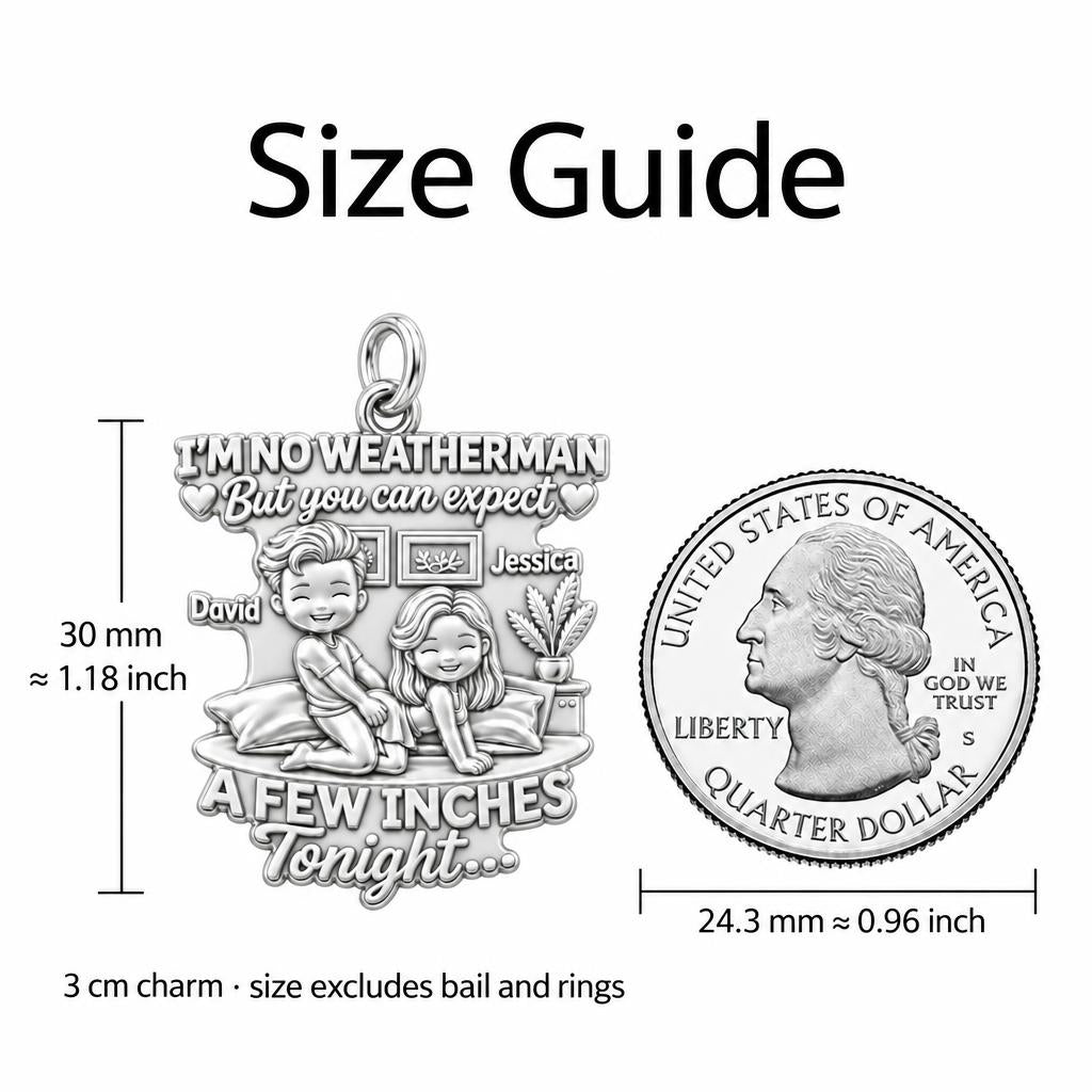 Weatherman Inches Charm Bracelet – Personalized Couple Gift – size guide, 3 cm charm next to a quarter